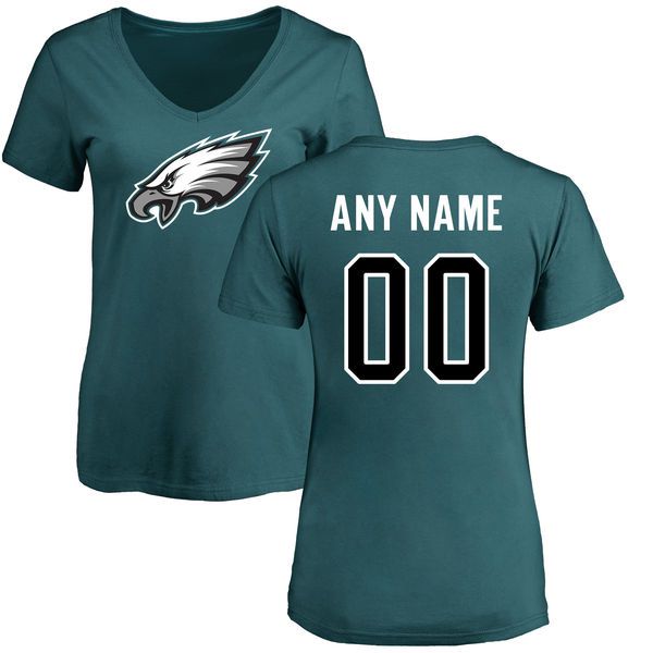 Women Philadelphia Eagles NFL Pro Line Green Any Name and Number Logo Custom Slim Fit T-Shirt